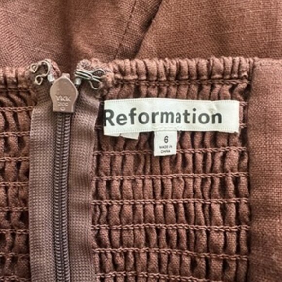 Reformation Linda Linen Dress Size 6 Brown - Picture 8 of 8